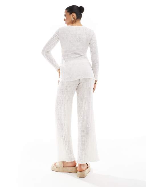 Pull&Bear - Pantaloni a fondo ampio testurizzati écru in coordinato, 5 di 5