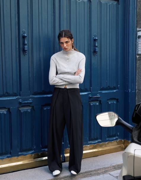 Pull&Bear pantaloni a gamba larga a righe sottili navy - view 1