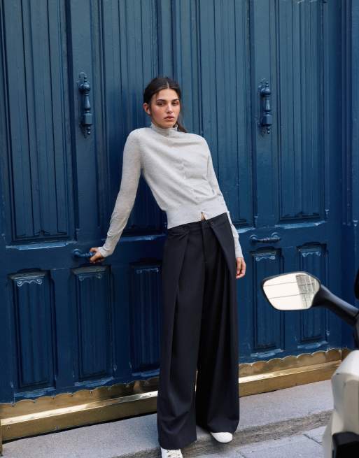 Pull&Bear pantaloni a gamba larga a righe sottili navy, 2 di 7