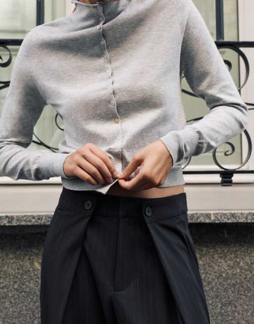 Pull&Bear pantaloni a gamba larga a righe sottili navy, 4 di 7