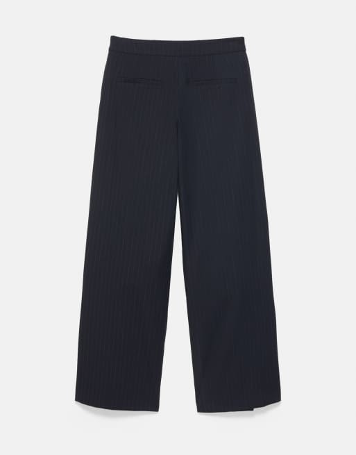 Pull&Bear pantaloni a gamba larga a righe sottili navy, 7 di 7