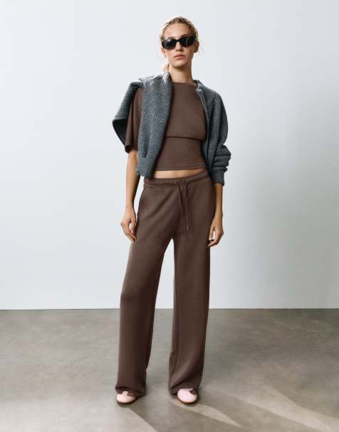 Pull&Bear pantaloni a gamba larga al tatto morbido marroni - view 1