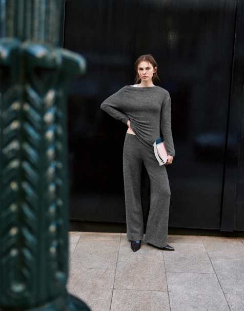 Pull&Bear pantaloni a gamba larga soft-touch grigi - view 1