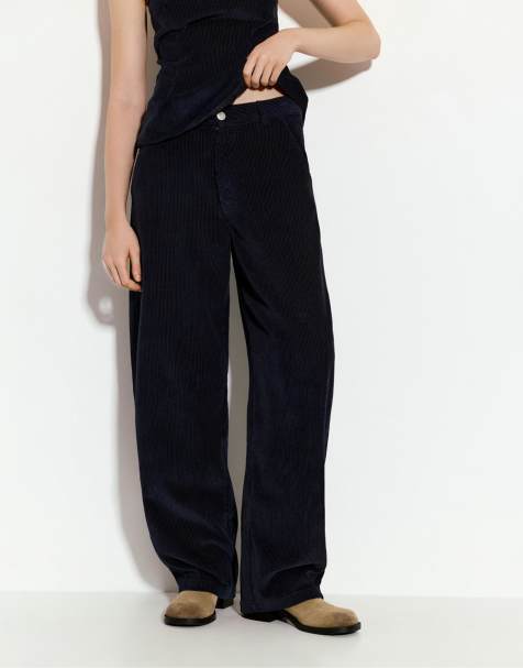 Pull&Bear - Pantaloni a palloncino blu in tessuto a coste - view 1