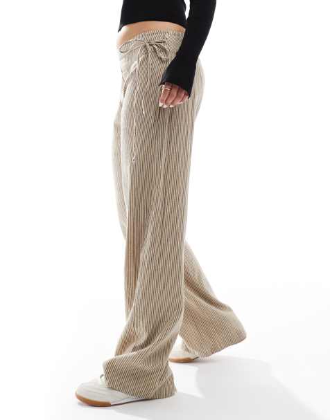 Pull&Bear - Pantaloni a righe color sabbia con allacciatura in vita - view 1