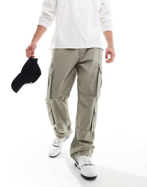 Pull&Bear - Pantaloni ampi cargo multitasche kaki, 2 di 4