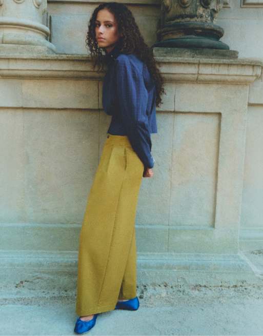 Pull&Bear pantaloni ampi con pince color oliva, 2 di 6