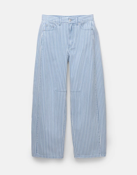 Pull&Bear - Pantaloni blu a righe con gamba a palloncino - view 1