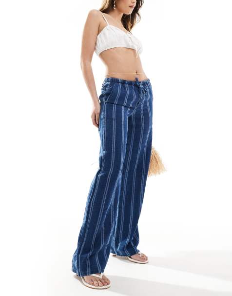 Pull&Bear - Pantaloni blu navy a righe con vita elasticizzata - view 1