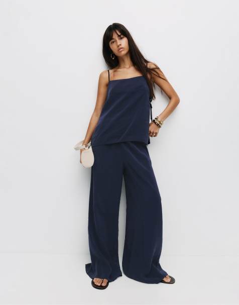 Pull&Bear - Pantaloni blu navy in tessuto grezzo - view 1