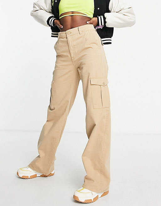 Pantaloni con fondo ampio cargo beige Asos Uomo Abbigliamento Pantaloni e jeans Pantaloni Pantaloni a zampa 