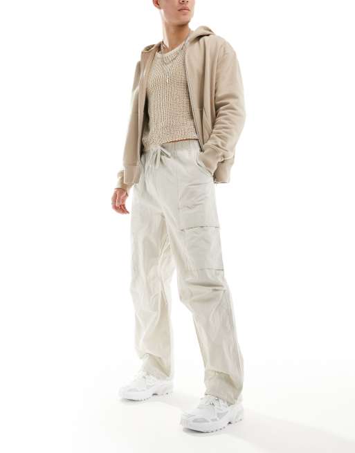 Pull&Bear - Pantaloni cargo parachute écru 