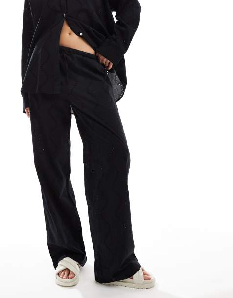 Pull&Bear - Pantaloni con coulisse in pizzo nero in coordinato - view 1