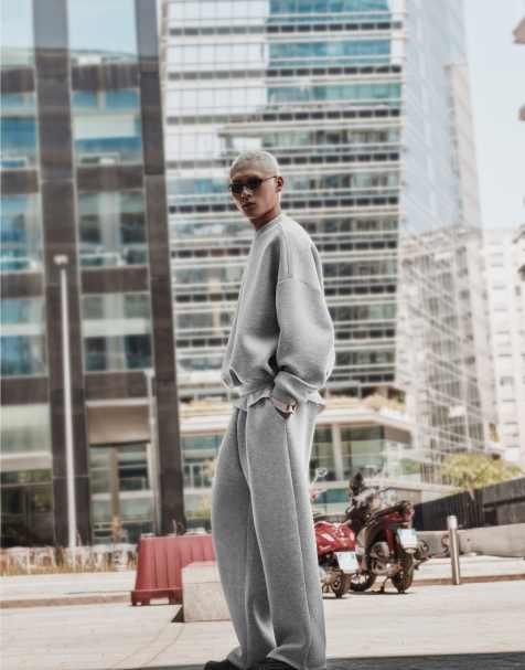 Pull&Bear pantaloni da jogging interlock grigio mélange - view 1
