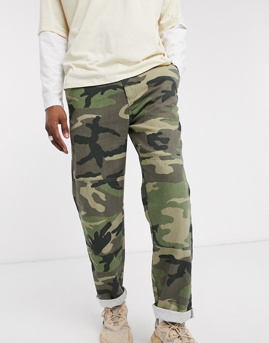 Pull&Bear - Pantaloni di jeans mimetici cargo verdi in coordinato-Verde