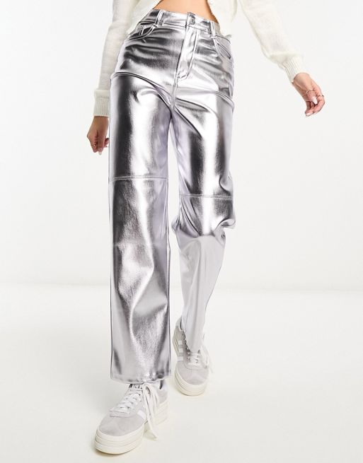 Pull&Bear - Pantaloni dritti argento metallizzato