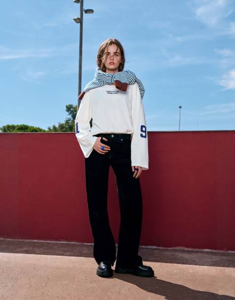 Pull&Bear pantaloni dritti in velluto neri - view 1