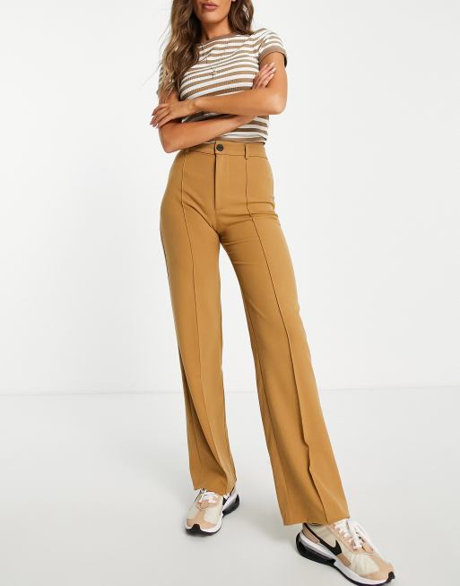 Pull&Bear - Pantaloni dritti sartoriali a vita alta color cammello