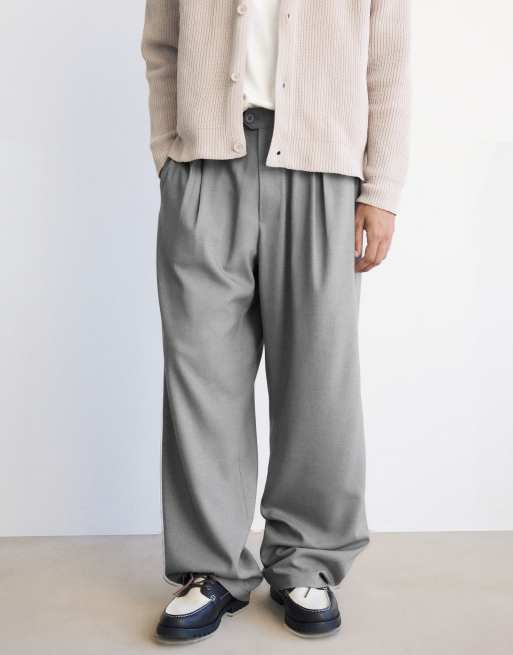 Pull&Bear pantaloni dritti sartoriali grigi con pince, 3 di 7