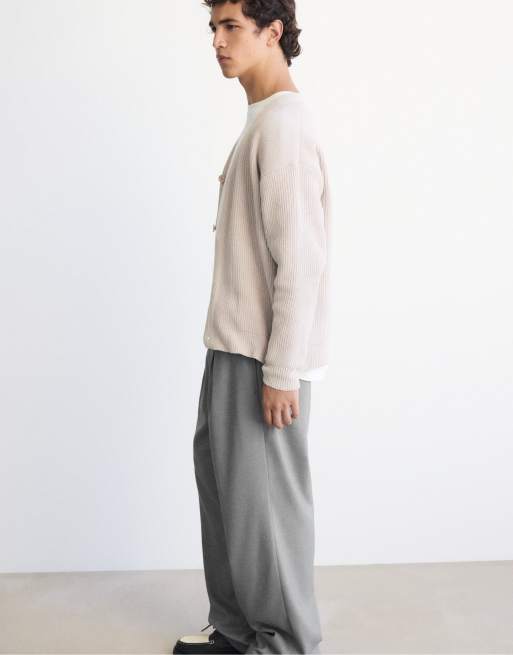 Pull&Bear pantaloni dritti sartoriali grigi con pince, 4 di 7