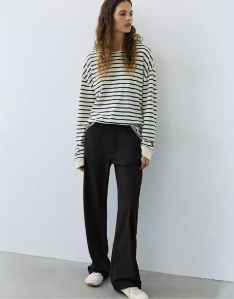 Pull&Bear pantaloni eleganti a righe neri - view 1