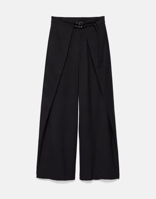 Pull&Bear pantaloni eleganti con pince e fibbie neri, 5 di 7