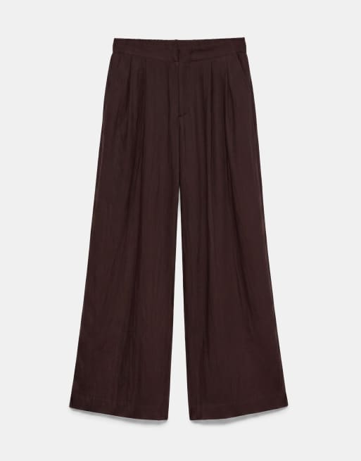 Pull&Bear pantaloni eleganti con vita elasticizzata marroni, 7 di 7