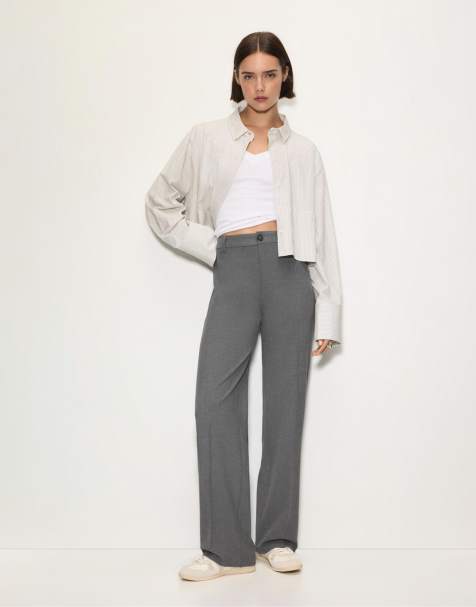 Pull&Bear - Pantaloni eleganti dritti a vita alta grigi - view 1