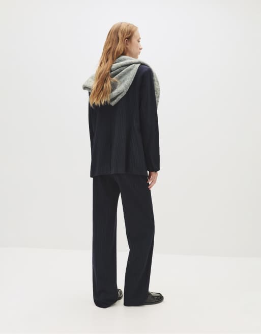 Pull&Bear - Pantaloni eleganti dritti a vita alta neri gessati, 2 di 4