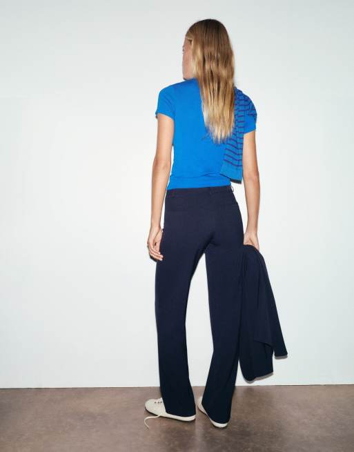 Pull&Bear pantaloni eleganti dritti slim fit blu navy, 3 di 7