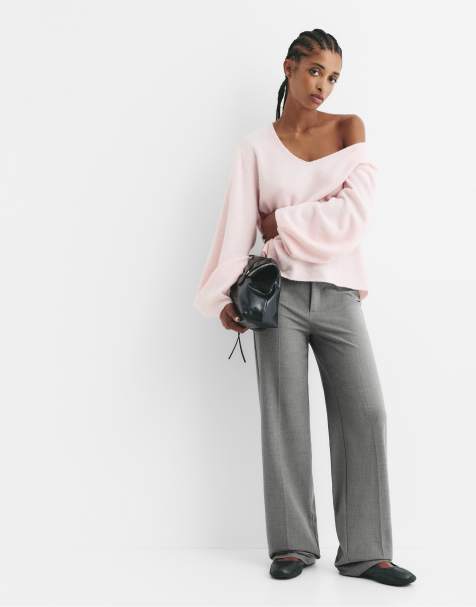 Pull&Bear - Pantaloni eleganti grigi a vita alta - view 1