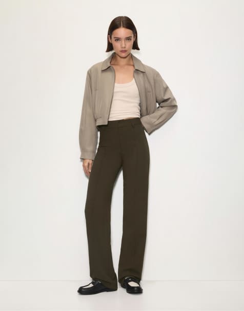 Pull&Bear - Pantaloni eleganti kaki medio con cuciture a vista - view 1