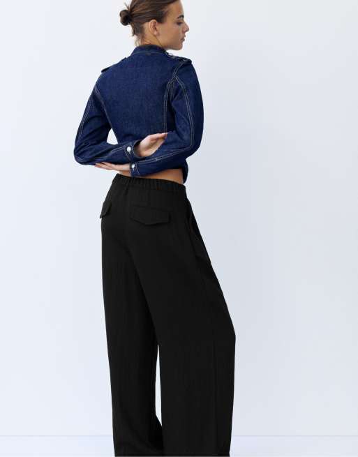 Pull&Bear - Pantaloni eleganti neri con vita elasticizzata, 6 di 7