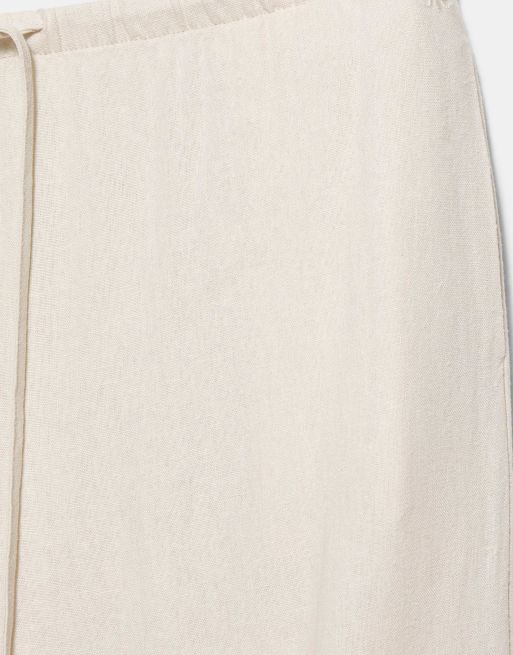 Pull&Bear - Pantaloni fluidi in misto lino e viscosa color sabbia, 7 di 7