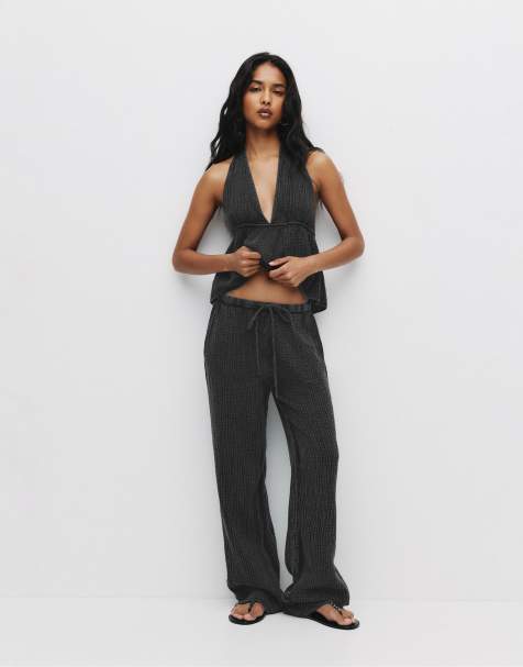 Pull&Bear - Pantaloni grigi in tessuto grezzo - view 1