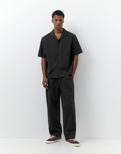 Pull&Bear - Pantaloni in misto lino neri - view 1