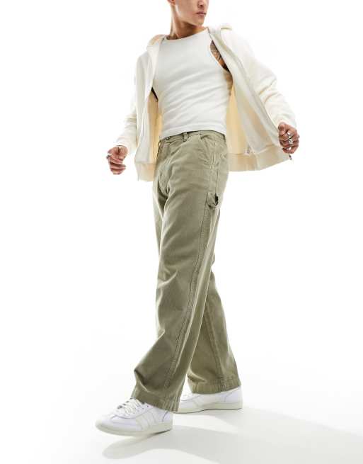 Pull&Bear - Pantaloni in velluto a coste kaki
