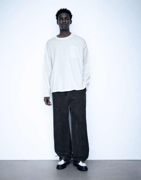 Pull&Bear pantaloni jogger in tessuto a coste grigi - view 1
