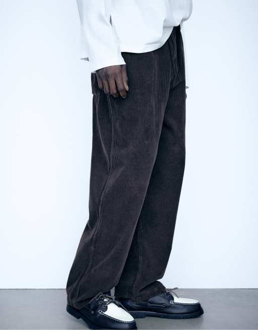 Pull&Bear pantaloni jogger in tessuto a coste grigi, 5 di 7
