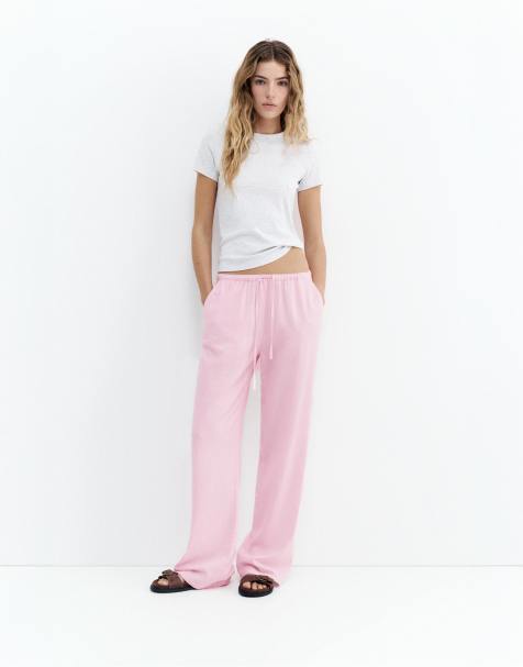 Pull&Bear - Pantaloni joggers in misto lino rosa - view 1