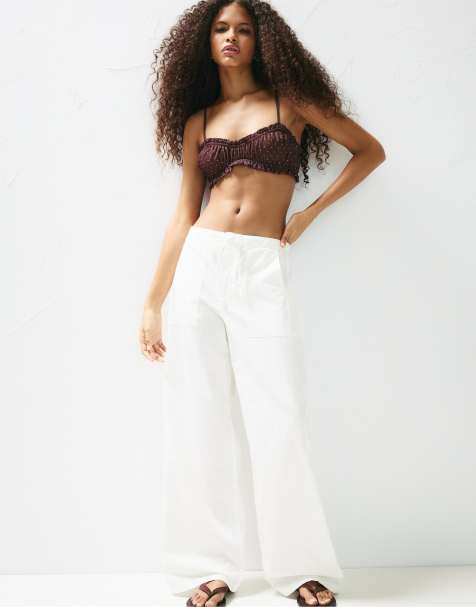 Pull&Bear - Pantaloni larghi bianchi in popeline - view 1