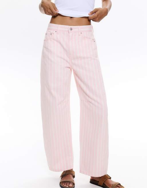 Pull&Bear - Pantaloni rosa a righe con gamba a palloncino