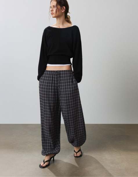 Pull&Bear pantaloni sarouel a quadri grigi - view 1