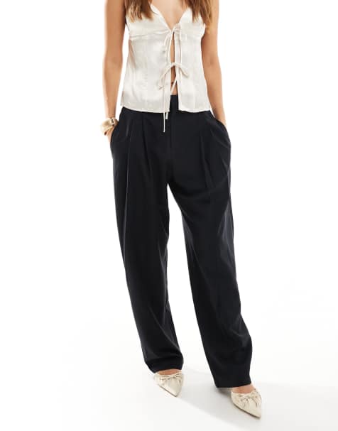 Pull&Bear - Pantaloni sartoriali bombati blu navy gessati - view 1