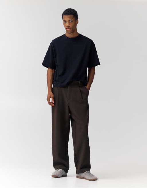 Pull&Bear - Pantaloni sartoriali color cioccolato con pinces