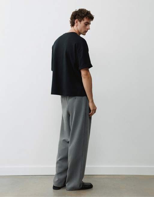 Pull&Bear pantaloni sartoriali con pince grigi, 2 di 7