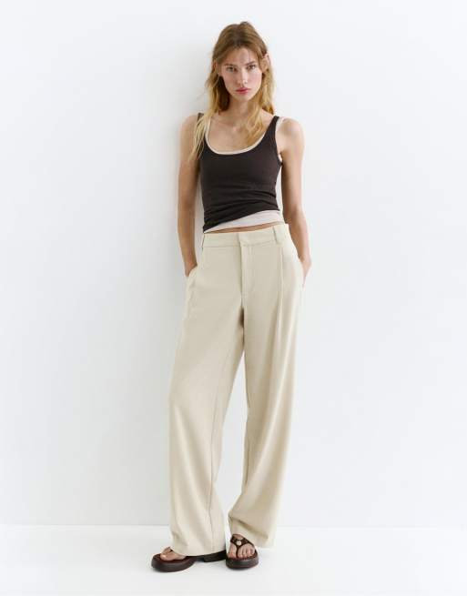 Pull&Bear - Pantaloni sartoriali con pinces color vaniglia