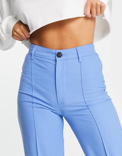 Pull&Bear - Pantaloni sartoriali dritti a vita alta blu con cuciture sul davanti, 2 di 4