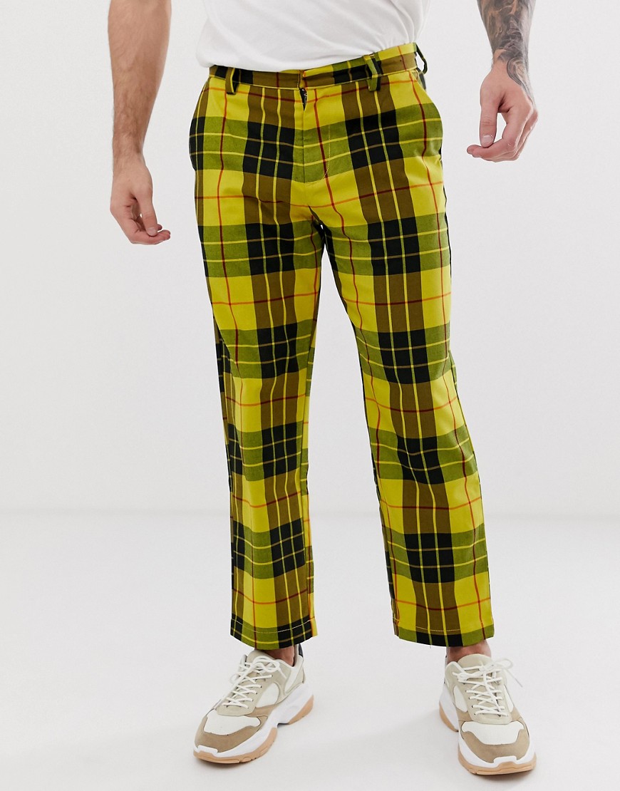 Pull&Bear - Pantaloni sartoriali gialli a quadri-Giallo