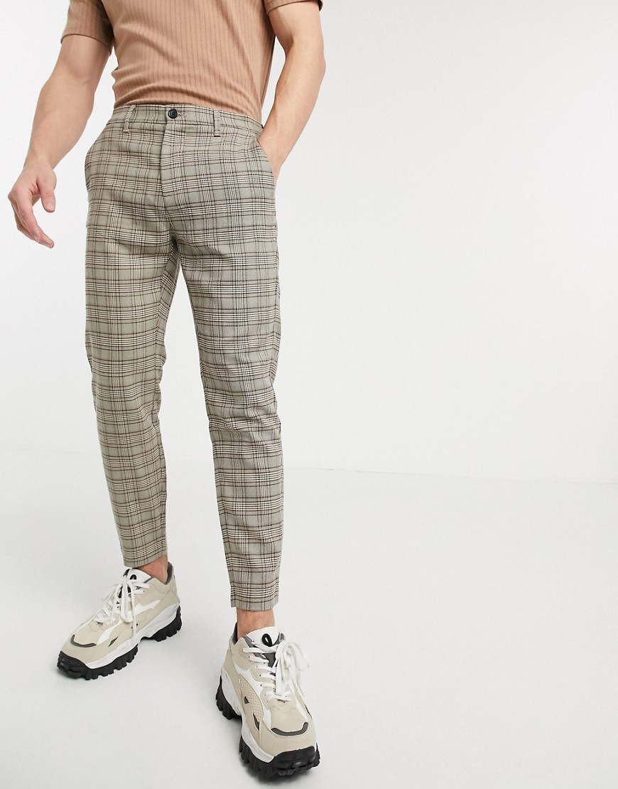Pull&Bear - Pantaloni skinny a quadri-Marrone